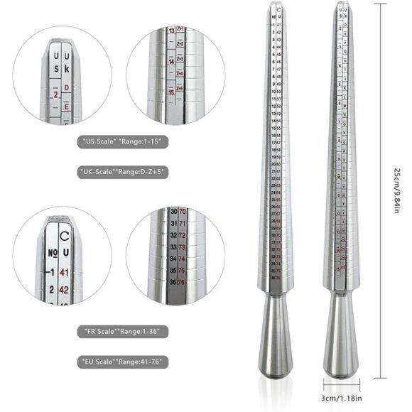Ring Sizer Measuring Tool Metal Ring Mandrel Ring Gauge 1-13 Size with Half Size - Picture 2 of 7